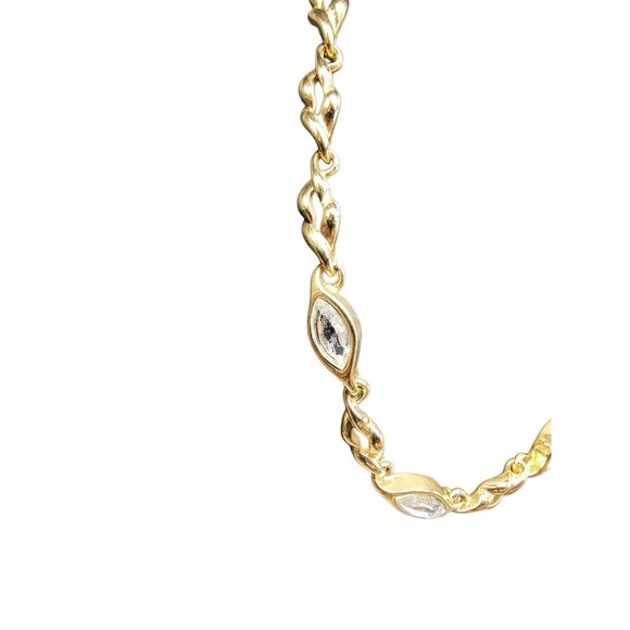 Gold Plated Chain Necklace W/ Marquise-Cut Clear Stones Adjustable Clasp 18" - Picture 3 of 16